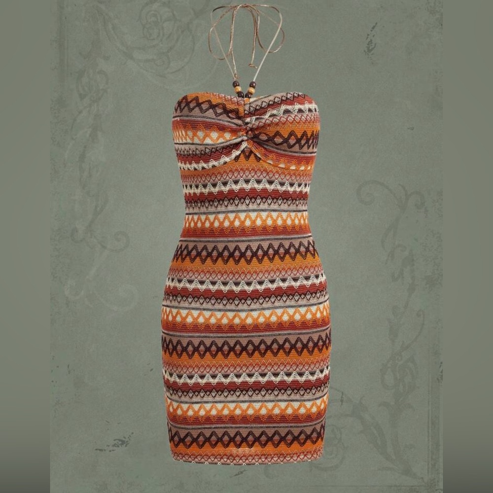 ROMWE Runched Halter Neck Backless Dress